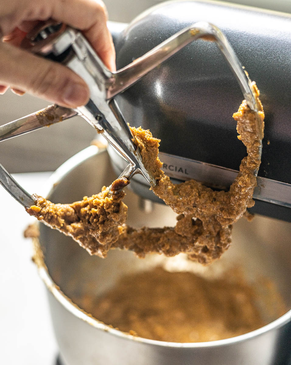 This image is a process image for the Gluten Free Gingerbread Bundt Cake. It shows the step where the butter and sugars have been creamed together.