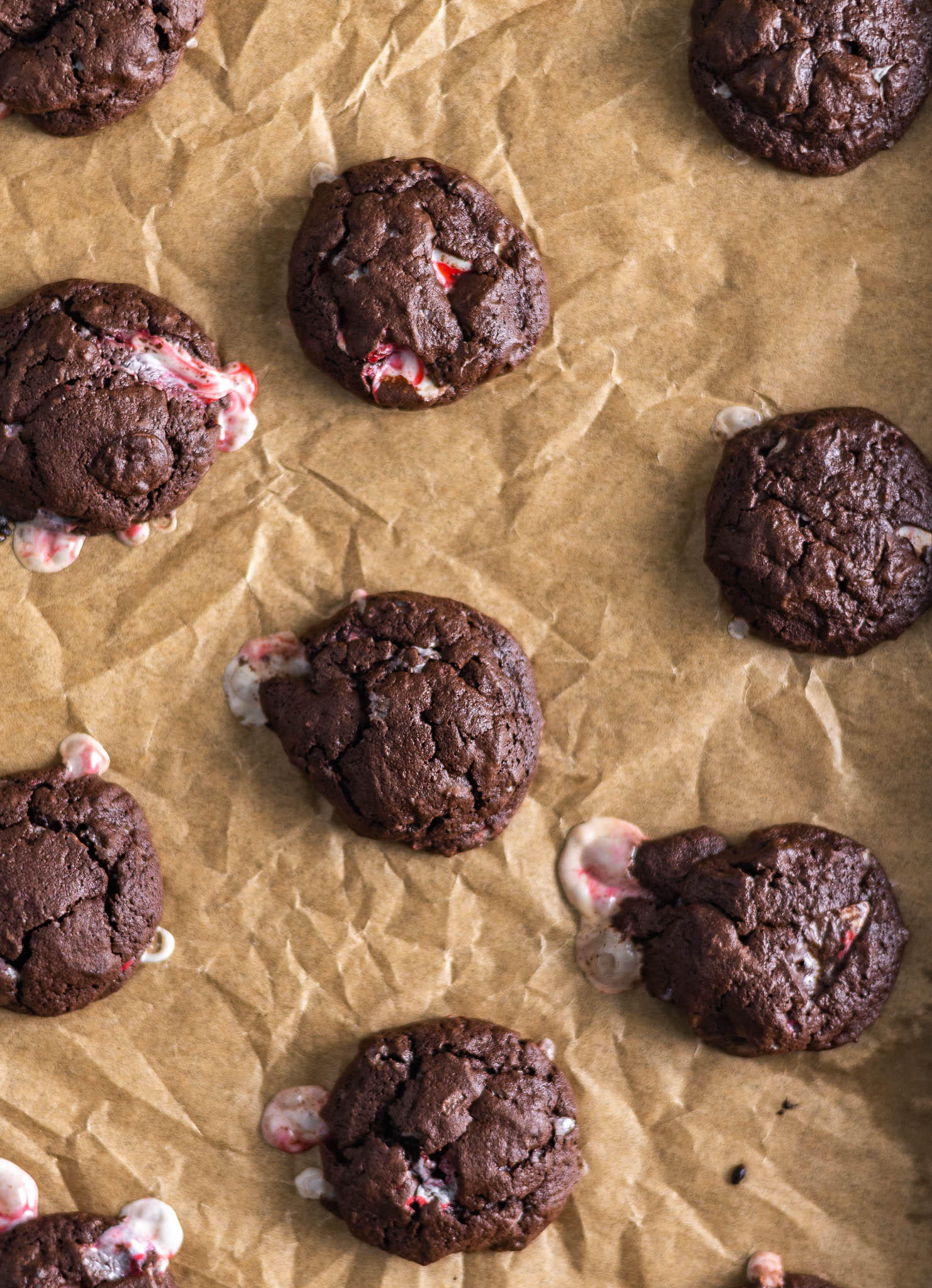 Peppermint brownie cookies straight out of the oven.