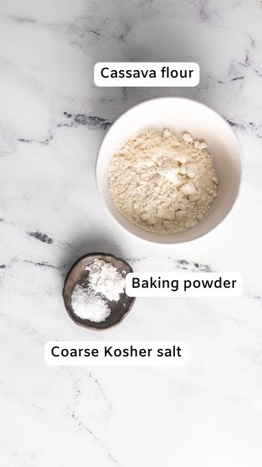 Cassava flour, baking powder, and coarse kosher salt for peppermint brownie cookies