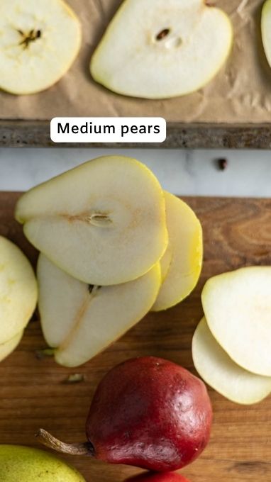 Pears on a cutting board for the pear simple syrup recipe