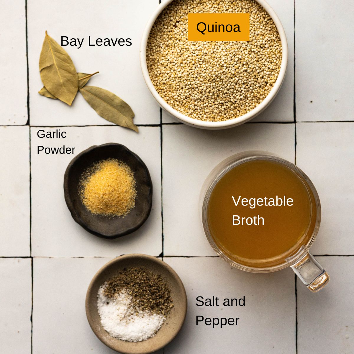 Ingredients for quinoa, just before cooking the quinoa.