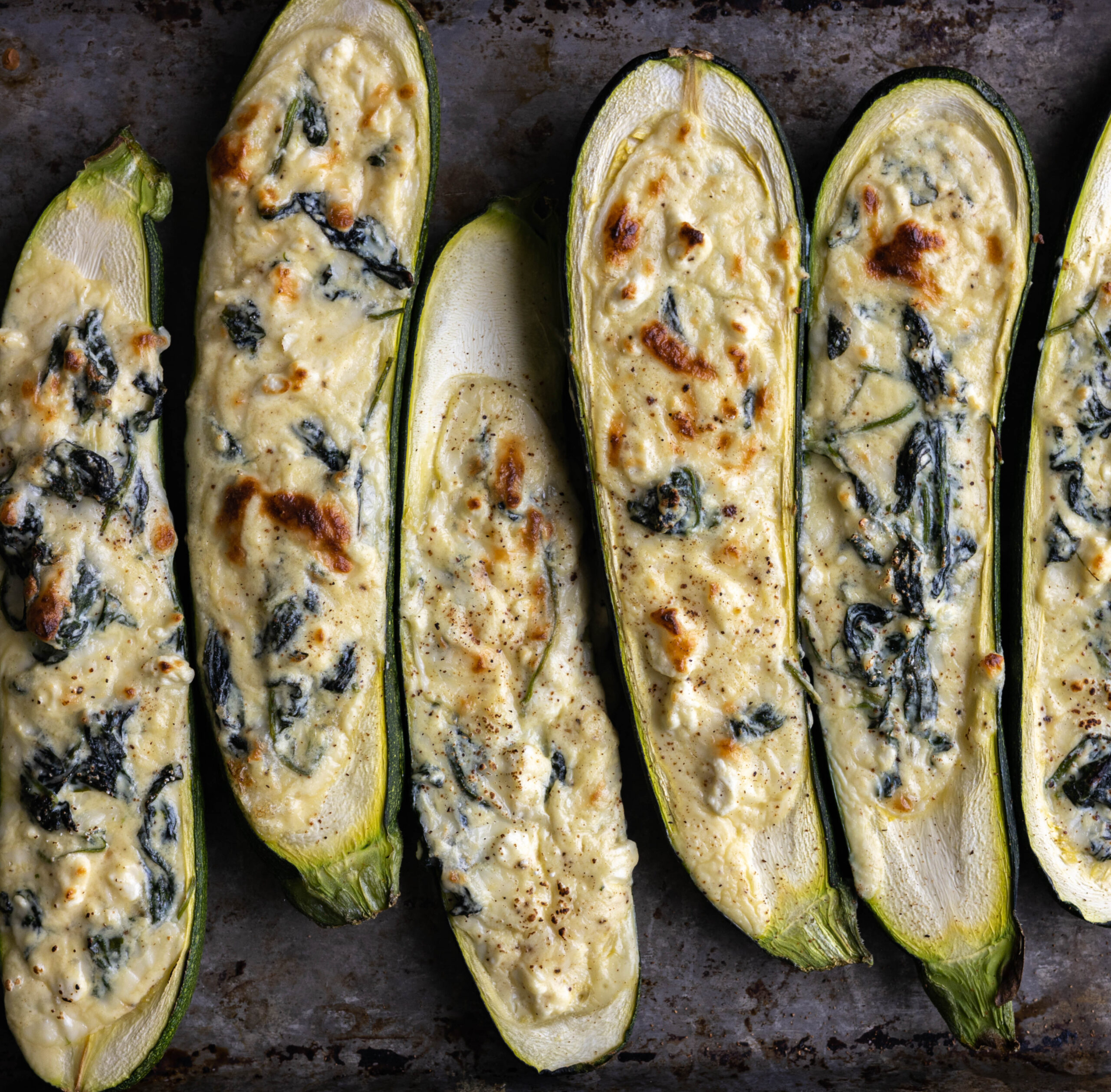Finished spinach and feta keto zucchini boats